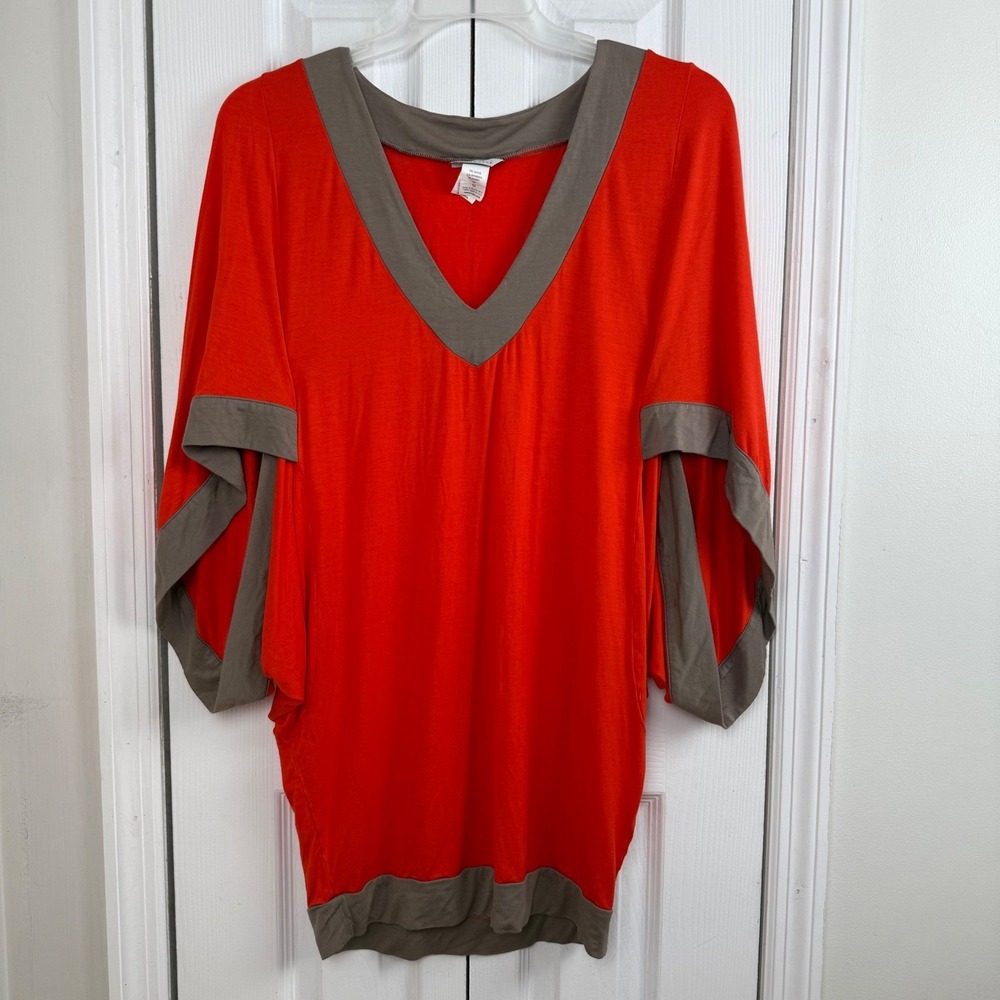 Trina Turk Cover Up Tunic Dress Orange Taupe Dolman Sleeve Resort Swim M